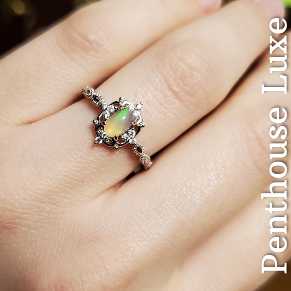 REAL Natural Opal Dome Oval Cut Sterling Silver Ring - Picture 5 of 6